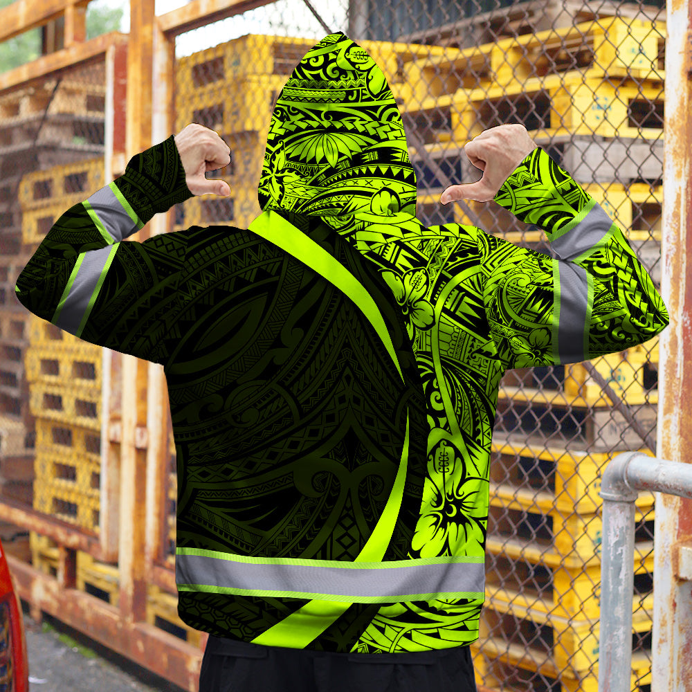 Hi Vis Hoodie Reflective Tapes Hawaiian Polynesian Tribal Custom Name Safety Workwear