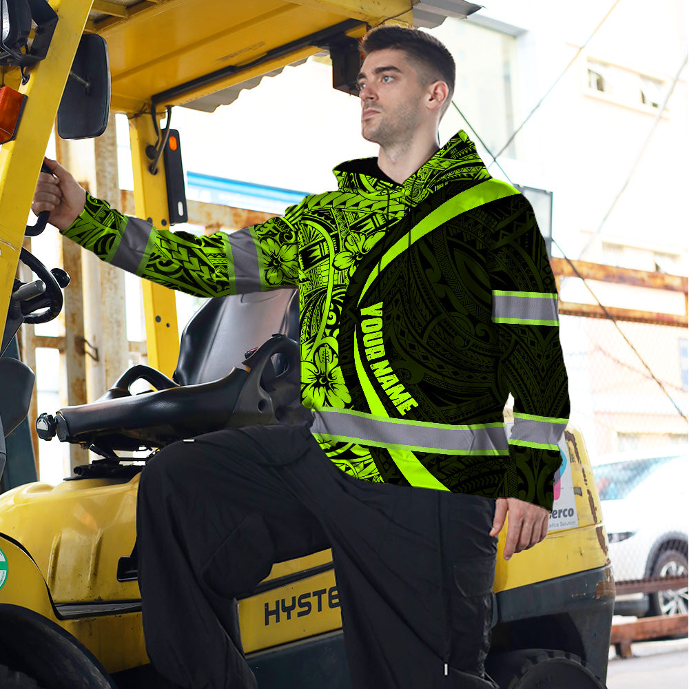 Hi Vis Hoodie Reflective Tapes Hawaiian Polynesian Tribal Custom Name Safety Workwear