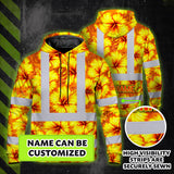 Hi Vis Hoodie Reflective Tapes Orange Neon And Yellow Flowers Custom Name Safety Workwear For Workers, Truckers, Operators