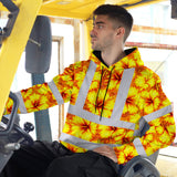 Hi Vis Hoodie Reflective Tapes Orange Neon And Yellow Flowers Custom Name Safety Workwear For Workers, Truckers, Operators