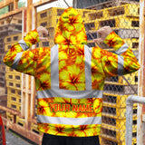 Hi Vis Hoodie Reflective Tapes Orange Neon And Yellow Flowers Custom Name Safety Workwear For Workers, Truckers, Operators