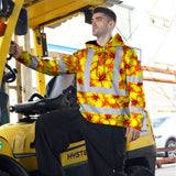 Hi Vis Hoodie Reflective Tapes Orange Neon And Yellow Flowers Custom Name Safety Workwear For Workers, Truckers, Operators