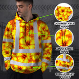 Hi Vis Hoodie Reflective Tapes Orange Neon And Yellow Flowers Custom Name Safety Workwear For Workers, Truckers, Operators