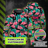 Hi Vis Hoodie Reflective Tapes Pink Flamingo Flower Hawaiian Custom Name Safety Workwear