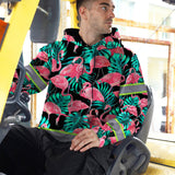 Hi Vis Hoodie Reflective Tapes Pink Flamingo Flower Hawaiian Custom Name Safety Workwear
