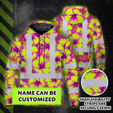 Hi Vis Hoodie Reflective Tapes Pink Neon And Lime Flowers Custom Name Safety Workwear For Workers, Truckers, Operators