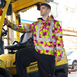 Hi Vis Hoodie Reflective Tapes Pink Neon And Lime Flowers Custom Name Safety Workwear For Workers, Truckers, Operators
