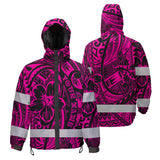 Hi Vis Jacket Waterproof And Windproof Reflective Tapes Pink Flower Hawaiian Polynesian Tribal Custom