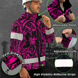 Hi Vis Jacket Waterproof And Windproof Reflective Tapes Pink Flower Hawaiian Polynesian Tribal Custom