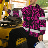 Hi Vis Jacket Waterproof And Windproof Reflective Tapes Pink Flower Hawaiian Polynesian Tribal Custom