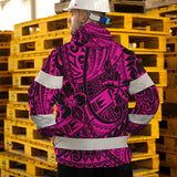 Hi Vis Jacket Waterproof And Windproof Reflective Tapes Pink Flower Hawaiian Polynesian Tribal Custom