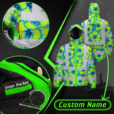 Hi Vis Jacket Waterproof Reflective Tapes Blue Neon And Green Flowers Custom Name Safety Workwear For Workers, Truckers, Operators