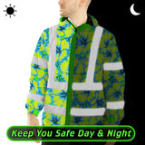 Hi Vis Jacket Waterproof Reflective Tapes Blue Neon And Green Flowers Custom Name Safety Workwear For Workers, Truckers, Operators