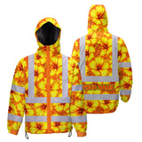 Hi Vis Jacket Waterproof Reflective Tapes Orange Neon And Yellow Flowers Custom Name Safety Workwear For Workers, Truckers, Operators