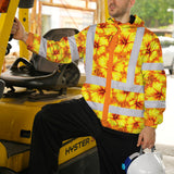 Hi Vis Jacket Waterproof Reflective Tapes Orange Neon And Yellow Flowers Custom Name Safety Workwear For Workers, Truckers, Operators