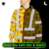 Hi Vis Jacket Waterproof Reflective Tapes Orange Neon And Yellow Flowers Custom Name Safety Workwear For Workers, Truckers, Operators