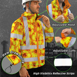 Hi Vis Jacket Waterproof Reflective Tapes Orange Neon And Yellow Flowers Custom Name Safety Workwear For Workers, Truckers, Operators