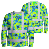 Hi Vis Long Sleeve Shirt Reflective Tapes Blue Neon And Green Flowers Custom Name Safety Workwear For Workers, Truckers, Operators