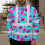 Hi Vis Long Sleeve Shirt Reflective Tapes Blue Neon And Pink Flowers Custom Name Safety Workwear For Workers, Truckers, Operators