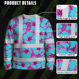 Hi Vis Long Sleeve Shirt Reflective Tapes Blue Neon And Pink Flowers Custom Name Safety Workwear For Workers, Truckers, Operators