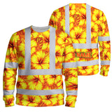 Hi Vis Long Sleeve Shirt Reflective Tapes Orange Neon And Yellow Flowers Custom Name Safety Workwear For Workers, Truckers, Operators