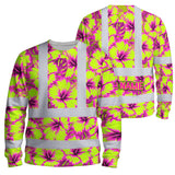 Hi Vis Long Sleeve Shirt Reflective Tapes Pink Neon And Lime Flowers Custom Name Safety Workwear For Workers, Truckers, Operators