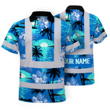 Hi Vis Polo Shirt Reflective Tapes Blue Neon Flowers 4 Custom Name