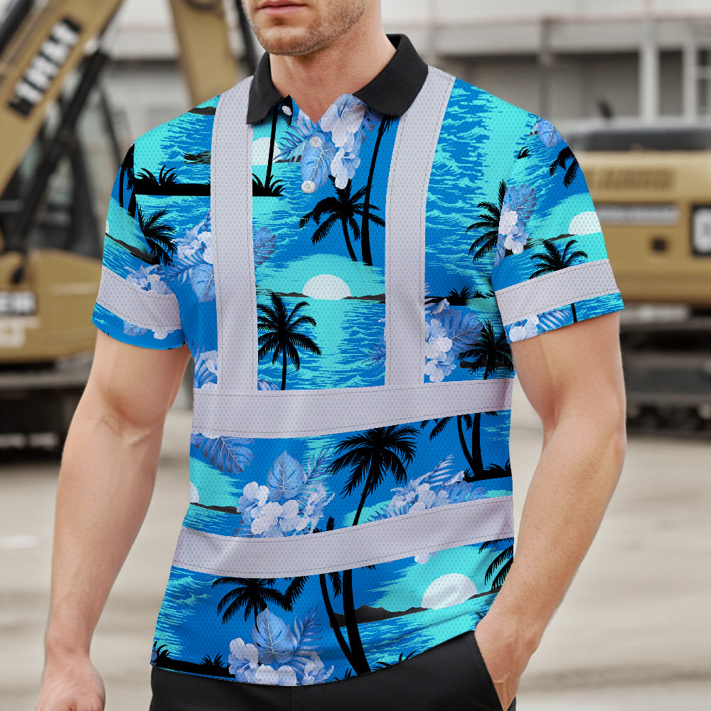 Hi Vis Polo Shirt Reflective Tapes Blue Neon Flowers 4 Custom Name