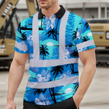 Hi Vis Polo Shirt Reflective Tapes Blue Neon Flowers 4 Custom Name