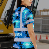 Hi Vis Polo Shirt Reflective Tapes Blue Neon Flowers 4 Custom Name