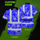 Hi Vis Polo Shirt Reflective Tapes Blue Neon Flowers Custom Name Safety Workwear For Workers, Truckers, Operators