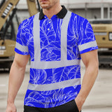 Hi Vis Polo Shirt Reflective Tapes Blue Neon Flowers Custom Name Safety Workwear For Workers, Truckers, Operators