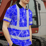Hi Vis Polo Shirt Reflective Tapes Blue Neon Flowers Custom Name Safety Workwear For Workers, Truckers, Operators