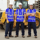 Hi Vis Polo Shirt Reflective Tapes Blue Neon Flowers Custom Name Safety Workwear For Workers, Truckers, Operators