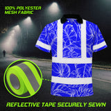 Hi Vis Polo Shirt Reflective Tapes Blue Neon Flowers Custom Name Safety Workwear For Workers, Truckers, Operators