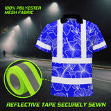 Hi Vis Polo Shirt Reflective Tapes Blue Neon Flowers Custom Name Safety Workwear For Workers, Truckers, Operators