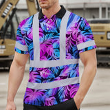 Hi Vis Polo Shirt Reflective Tapes Gradient Blue Violet Custom Name Safety Workwear For Workers, Truckers, Operators