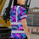 Hi Vis Polo Shirt Reflective Tapes Gradient Blue Violet Custom Name Safety Workwear For Workers, Truckers, Operators