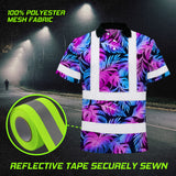 Hi Vis Polo Shirt Reflective Tapes Gradient Blue Violet Custom Name Safety Workwear For Workers, Truckers, Operators