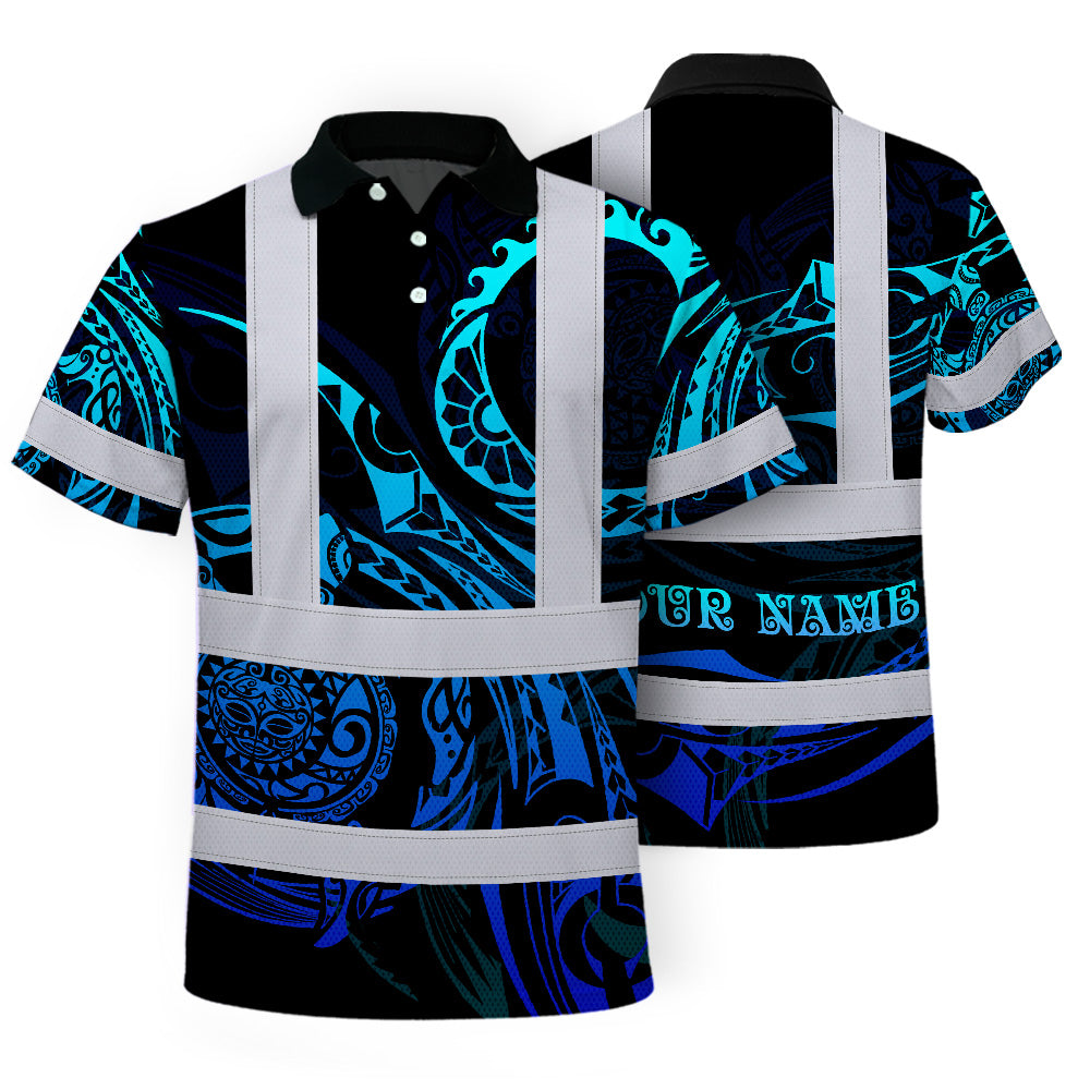 Hi Vis Polo Shirt Reflective Tapes Gradient Turtle Hawaiian Polynesian Tribal Custom Name