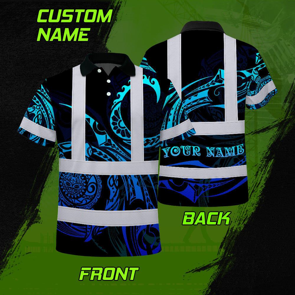 Hi Vis Polo Shirt Reflective Tapes Gradient Turtle Hawaiian Polynesian Tribal Custom Name