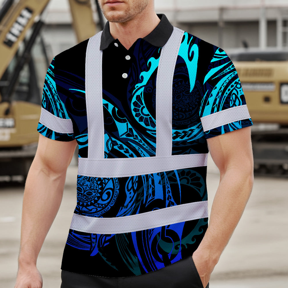 Hi Vis Polo Shirt Reflective Tapes Gradient Turtle Hawaiian Polynesian Tribal Custom Name