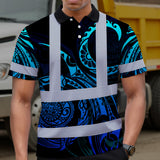 Hi Vis Polo Shirt Reflective Tapes Gradient Turtle Hawaiian Polynesian Tribal Custom Name