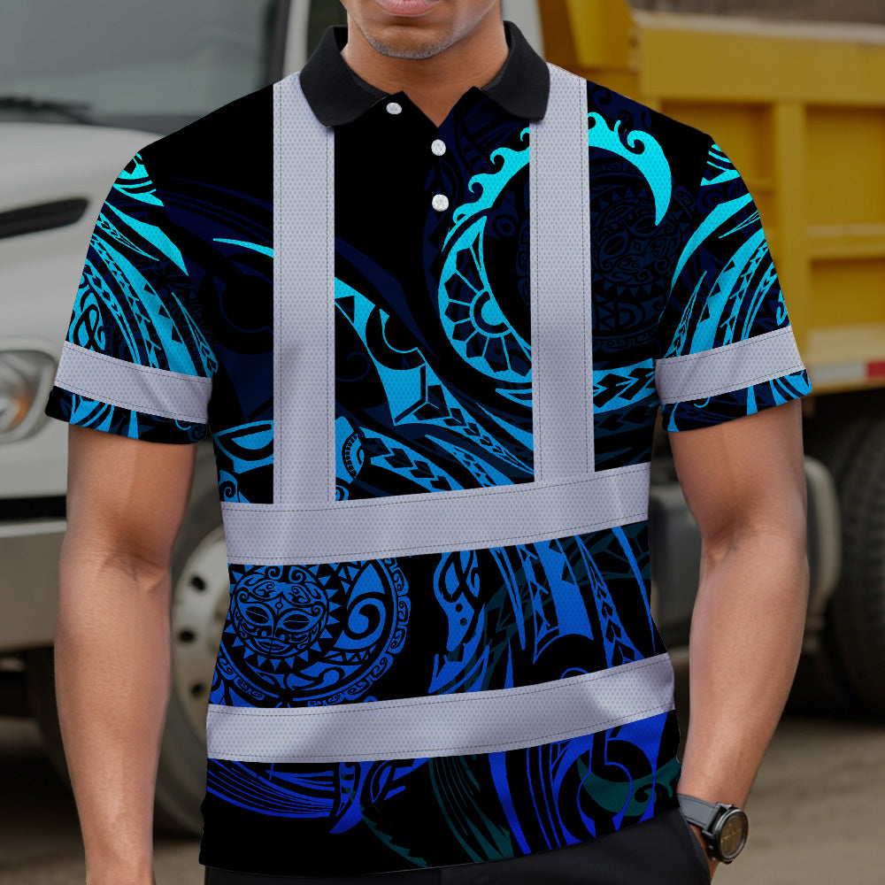 Hi Vis Polo Shirt Reflective Tapes Gradient Turtle Hawaiian Polynesian Tribal Custom Name