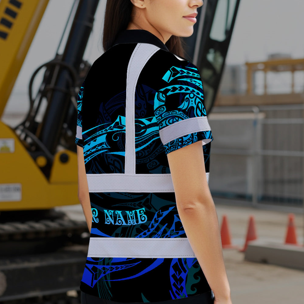 Hi Vis Polo Shirt Reflective Tapes Gradient Turtle Hawaiian Polynesian Tribal Custom Name