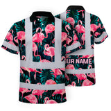 Hi Vis Polo Shirt Reflective Tapes Hawaii Flamingo Custom Name Safety Workwear For Workers, Truckers, Operators