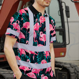 Hi Vis Polo Shirt Reflective Tapes Hawaii Flamingo Custom Name Safety Workwear For Workers, Truckers, Operators