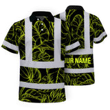 Hi Vis Polo Shirt Reflective Tapes Lime Neon Flowers Custom Name Safety Workwear For Workers, Truckers, Operators