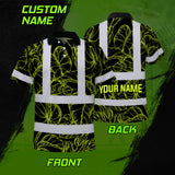 Hi Vis Polo Shirt Reflective Tapes Lime Neon Flowers Custom Name Safety Workwear For Workers, Truckers, Operators
