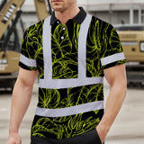 Hi Vis Polo Shirt Reflective Tapes Lime Neon Flowers Custom Name Safety Workwear For Workers, Truckers, Operators